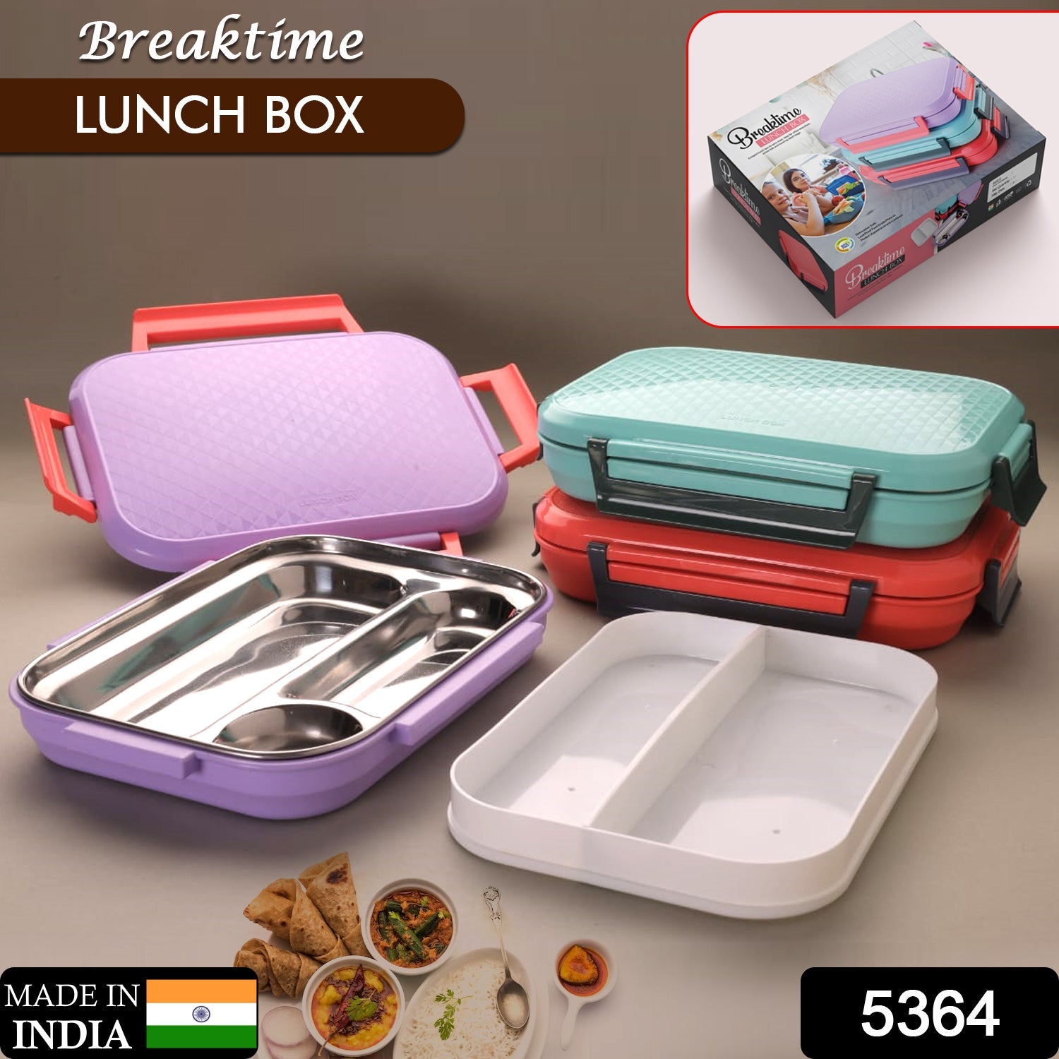 5364 Break Time Lunch Box Steel Plate Multi Compartment Lunch Box Carry To All Type lunch In Lunch Box & Premium Quality Lunch Box ideal For Office , School Kids & Travelling Ideal DeoDap 5364 Break Time Lunch Box Steel Plate Multi Compartment Lunch Box Carry To All Type lunch In Lunch Box & Premium Quality Lunch Box ideal For Office , School Kids & Travelling Ideal DeoDap